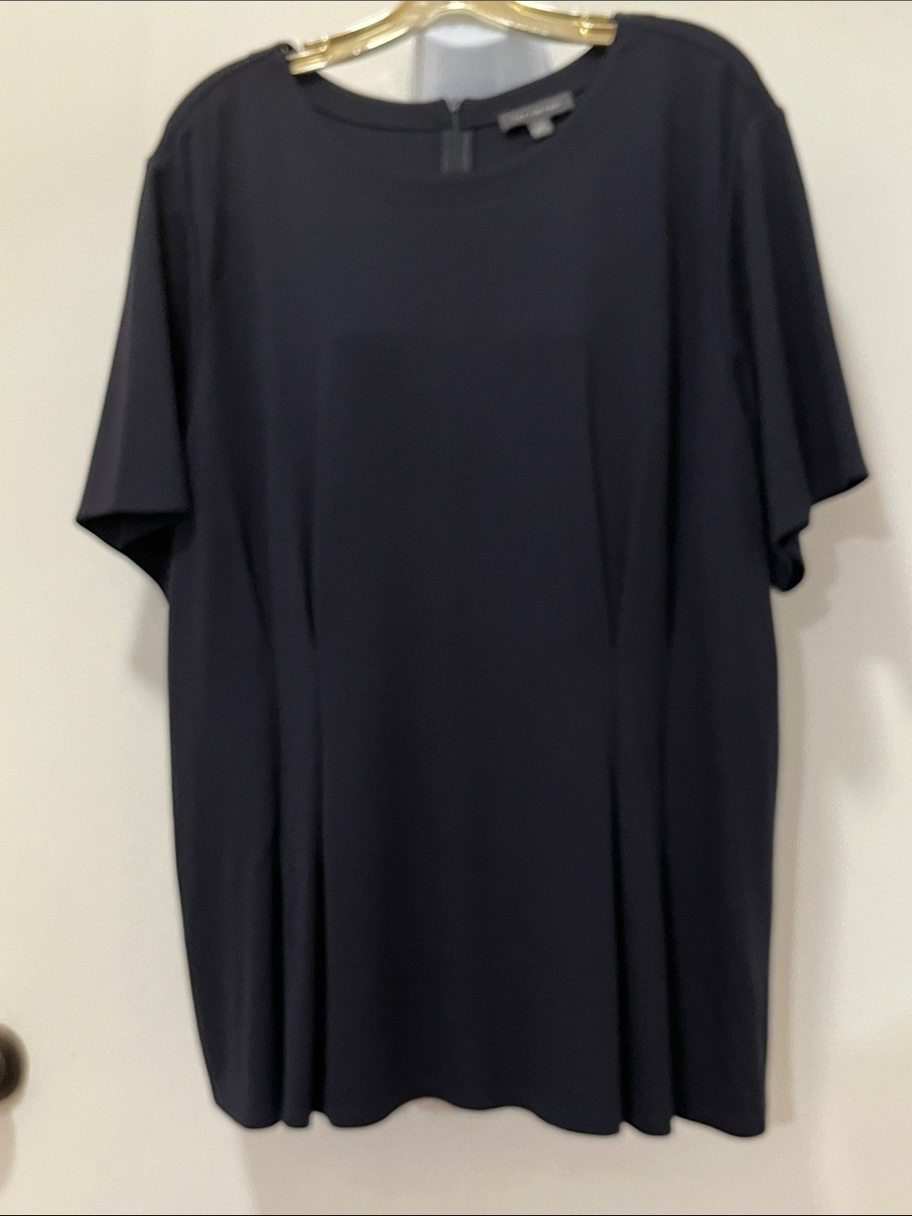 Eileen Fisher Black Short-Sleeve Crewneck Top with Relaxed Drape